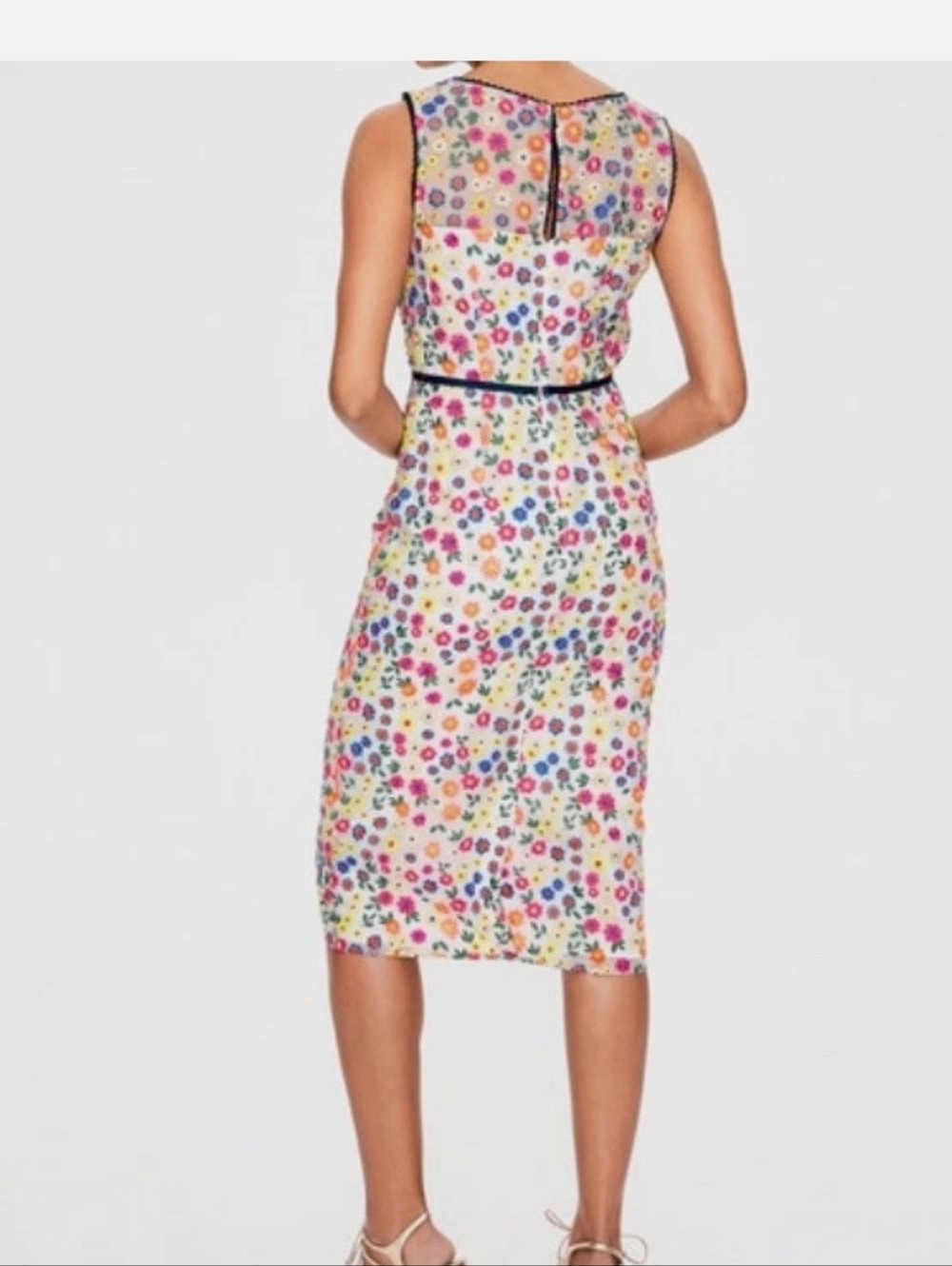 Boden Marjorie Organza White Sleeveless Midi Dress with Multicolor Floral Print - Picture 3 of 10